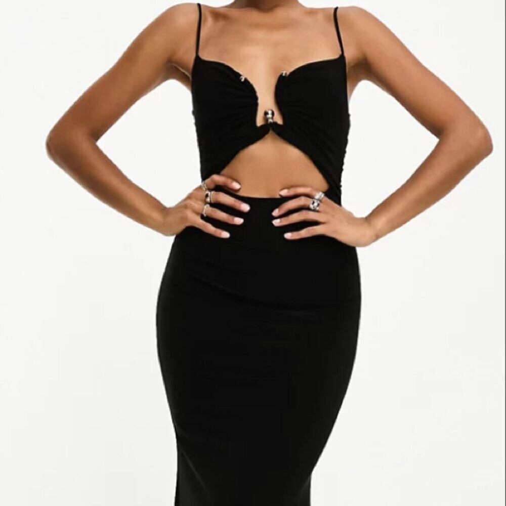 ASOS Gold Trim Cut-Out Midi Dress